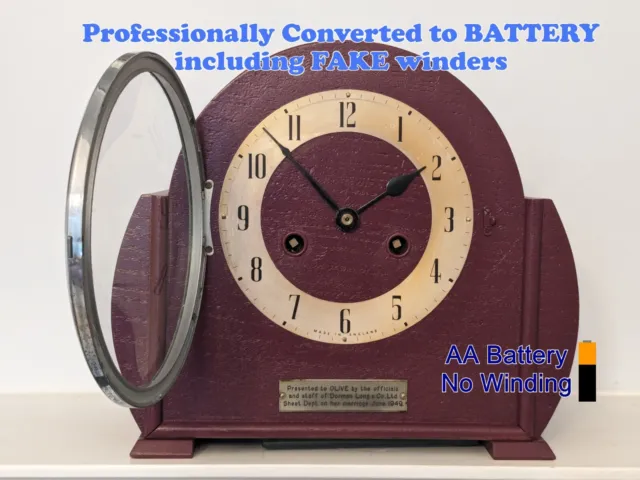 BATTERY 🔋 A beautiful Art Deco Mantel Clock professionally converted to QUARTZ