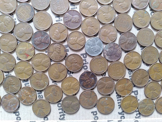 $6.84 copper one cent coins Lincoln Wheat penny lot 1940s pennies pounds P D S 12