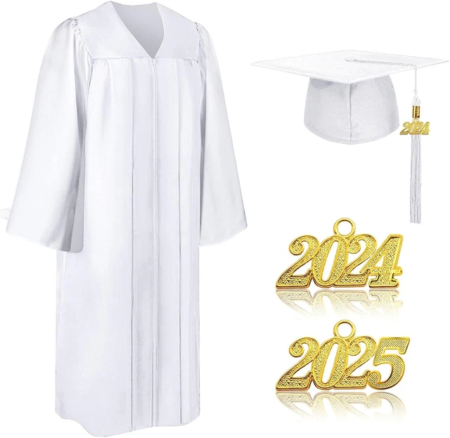 UNISEX MATTE GRADUATION Gown Cap Set with 2024 2025 2Pcs Tassel