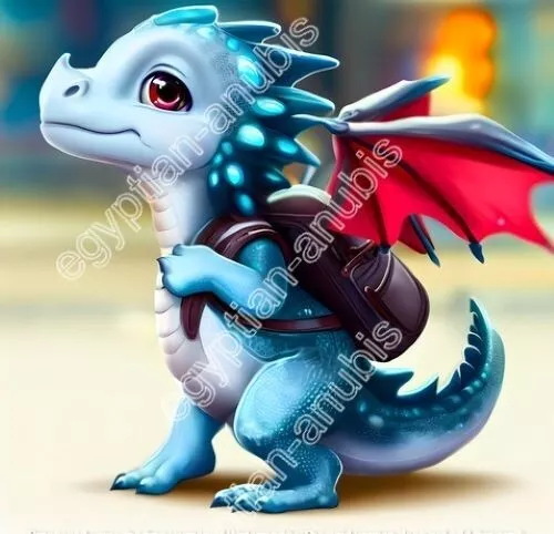 Digital image picture photo wallpaper of a cute dragon heading to school