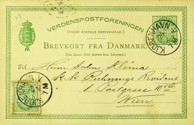 Denmark 5 Ore Uprated On 5 Ore Upu Postal Card Copenhagen To Wien Austria