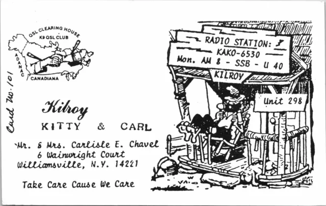 Vtg CB Radio Ham Amateur QSL QSO Art Card Williamsville New York KAKO-6530