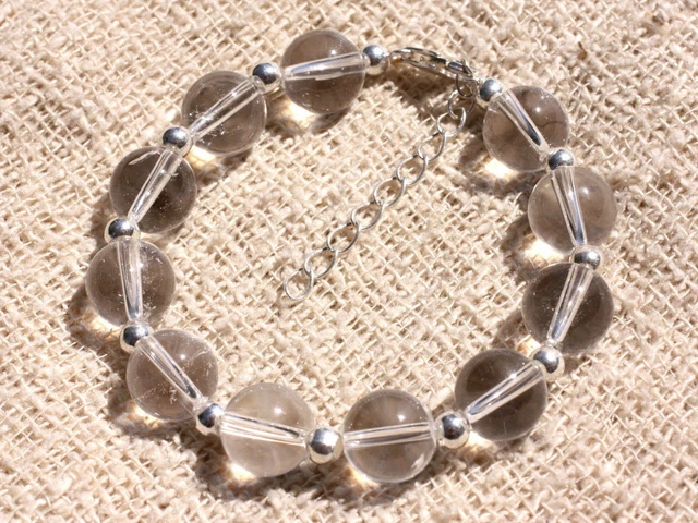 Perle Composant Pour Bijoux - Cristal De Roche Quartz Rectangle - Monture Argent 925 - Marque Homemade