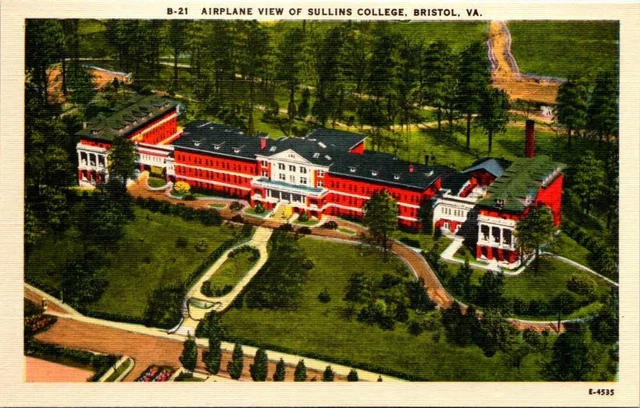 Linen Postcard Airplane View Sullins College Bristol Virginia VA UNP