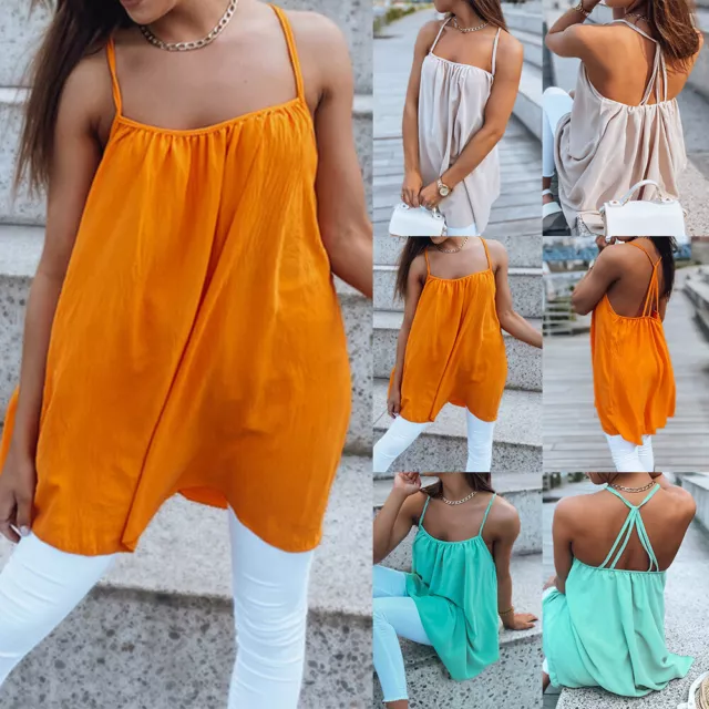 Women's Baggy Ruffle Cami Tank Tops Strappy Halter Sleeveless Loose Vest T-Shirt