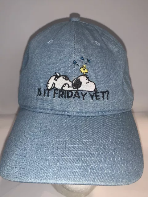 Snoopy Peanuts Is It Friday Yet Blue Embroidered Adjustable Baseball Cap
