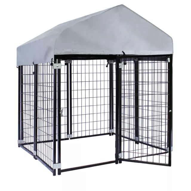 Chenil avec Toiture 121x121x137cm Outdoor Cage pour Chien Enclos Extérieur