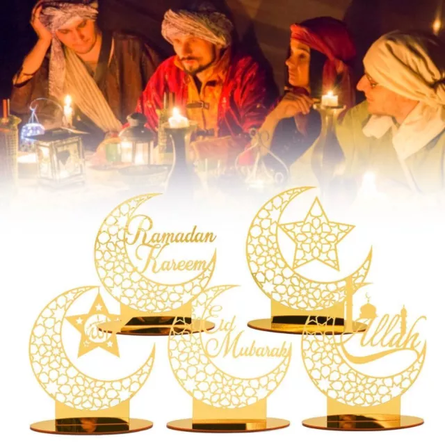 Gold Eid Mubarak Decor Acrylic Ramadan Ornament Gifts Party Supplies