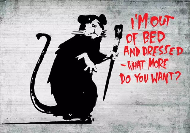 Banksy Framed Canvas Street Graffiti Painting  Print Rat What More Do You Want!