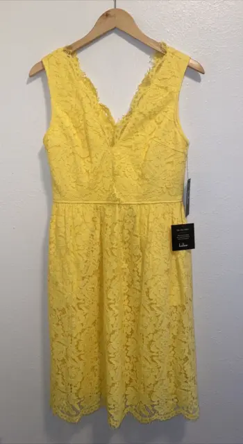 Lulus LoveSwept Yellow Lace Midi Skater Dress Medium NWT