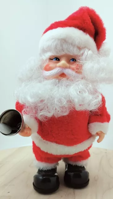 Vintage Hard Faced Santa Rings Bell As Music Plays 10" Tall