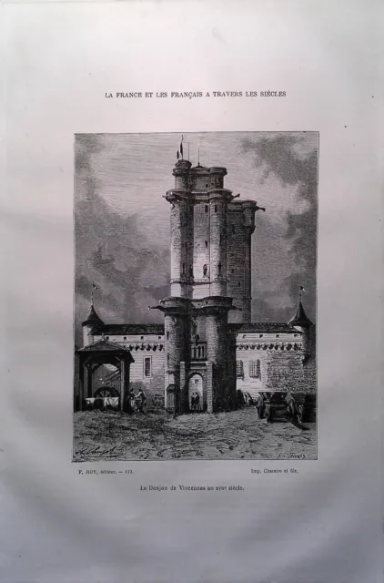 gravure hors texte - année 1884 Donjon de Vincennes (94300)