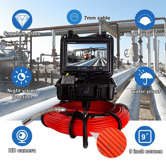 Caméra D'inspection Pour Canalisations 9mm - Cable 50m - Sonde 512Hz Autoniveau - Neuf - ESANHAO
