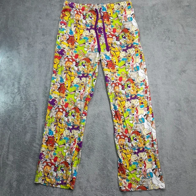 NICKELODEON WOMENS PAJAMA Pants Large Yellow Cartoon Ren Stimpy Rugrats