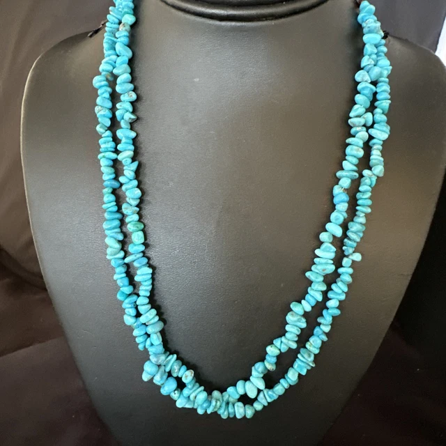 Blue Kingman Nugget Turquoise 2S Navajo Sterling Silver Necklace 20” 15341
