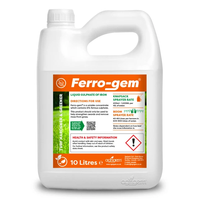 FERROGEM LIQUID IRON Sulphate Lawn Moss Killer 10L Paddock Treats
