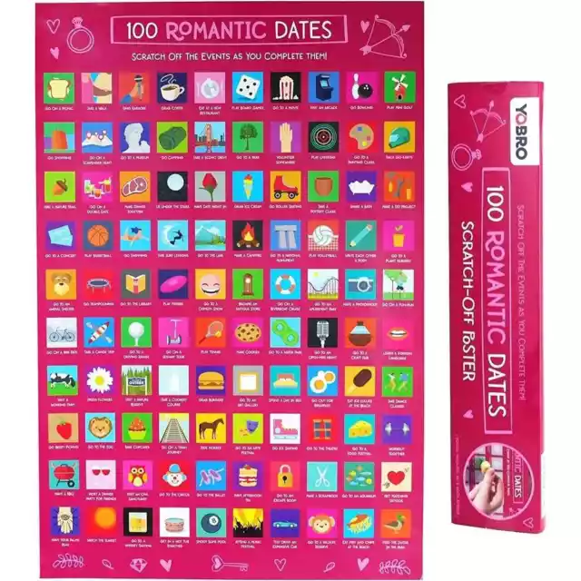 100 Dates Scratch Off Poster Wedding Bridal Shower Date Night Romantic Gift 2