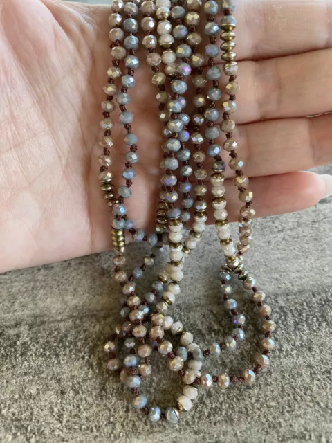 Necklace  Artisan Beaded Handmade Boho Beaded Knotted 60” Fashion Long
