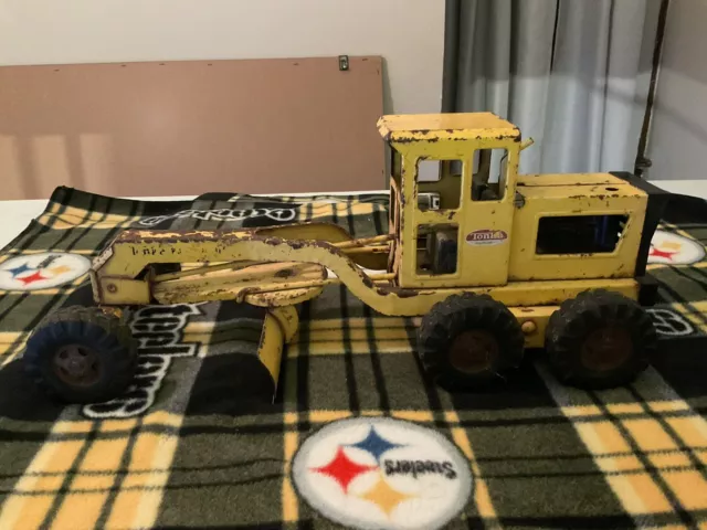 VINTAGE 1960s TONKA YELLOW METAL ROAD GRADER #510 PRESSED STEEL