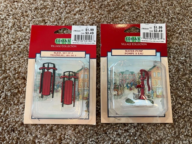 LEMAX Village Collection Sled Set of 2 and Water Pump Miniatures Lot NEW