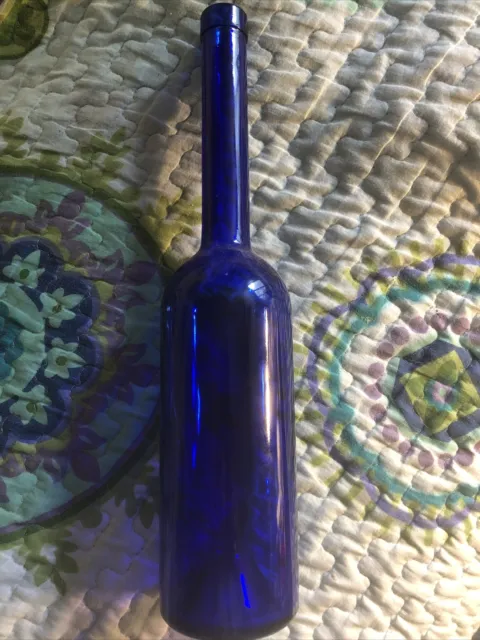 Cobalt Blue Glass Wine Bottle ~ 13" Tall