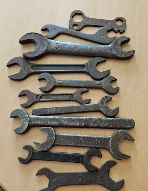 Job Lot Of 11 x Vintage Spanner Wrench BSF Whitworth Metric Old And Interesting