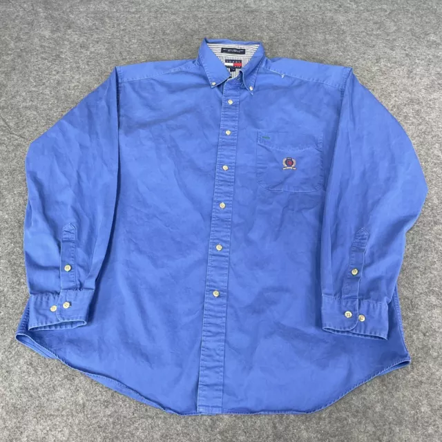 Vintage TOMMY HILFIGER Shirt Mens Large Blue Button Up Regular Flag (12134)*