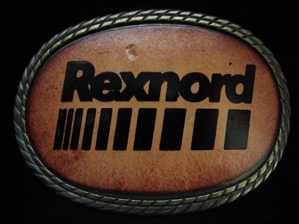 OA01146 *NOS* VINTAGE 1970s **REXNORD** COMPANY LEATHER BRASSTONE BELT BUCKLE
