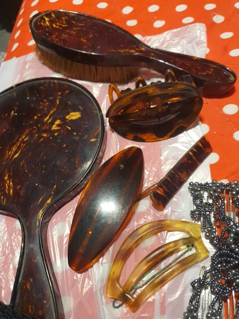 Vintage 7x Accessori per capelli finti guscio di tartaruga con borsa