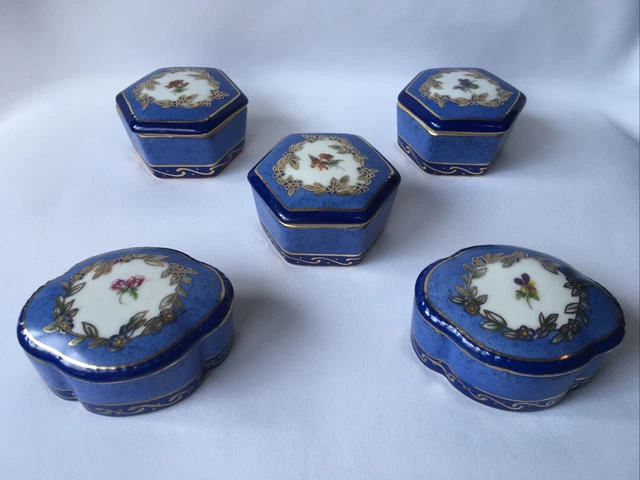5 œufs En Porcelaine Décorés - Boîtes à Bijoux Vintage - Occasion - Décors Floraux
