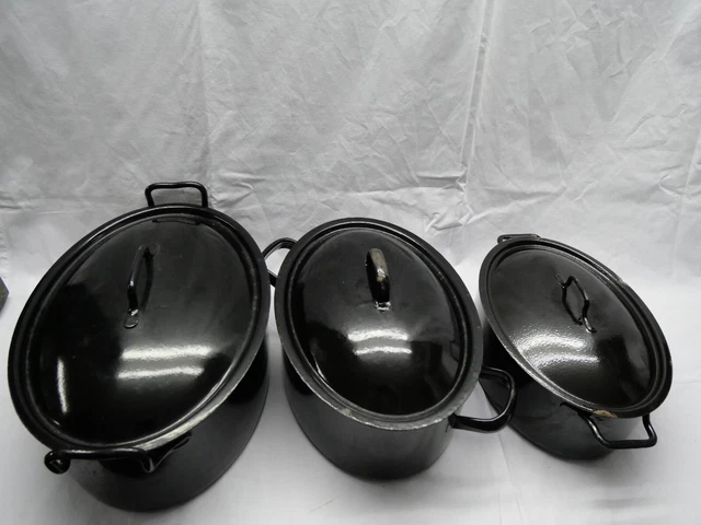 3 ovale Kochtöpfe, emailliertes Eisen, SILIT (?), schwere Qualität, Induktion