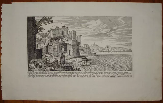 stampa antica Marco Sadeler 1660 Baia Napoli veduta tomba Agrippina bacoli