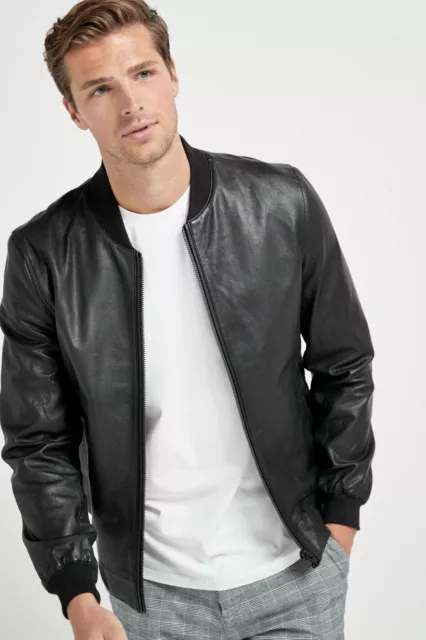 Black Jacket for men in Pure Lambskin Leather Bomber Sizes S M L XL XXL 3XL 4XL