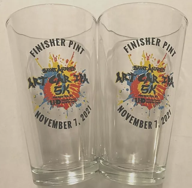 SAINT ARNOLD Lot of 2 November 7, 2021 Art Car IPA 5K Finisher Heavy Pint Glass