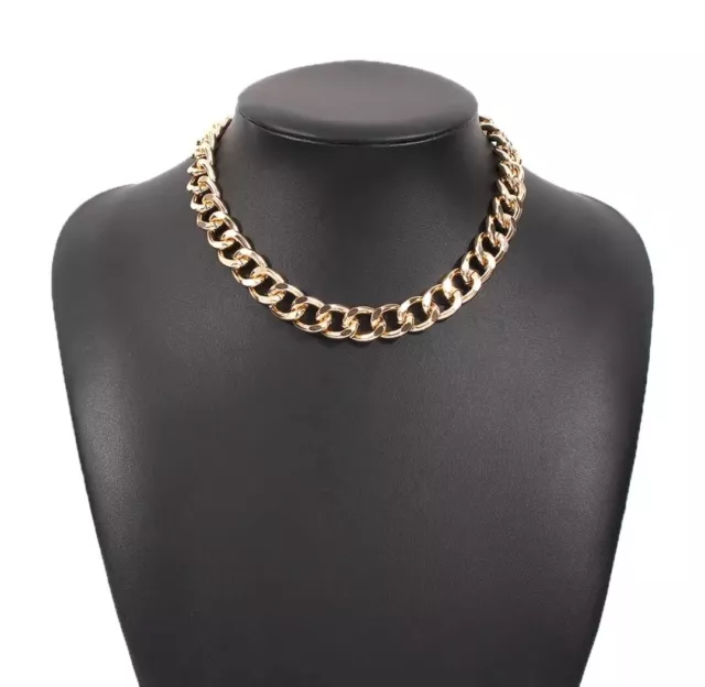 Women's Lightweight Gold Color Chunky Cuban Style Chain Choker Necklace 92-2