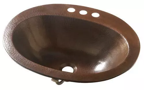 20" x 17" Aged Pure Solid Copper Oval 4" Center Drop In Bathroom Lavatory Sink
