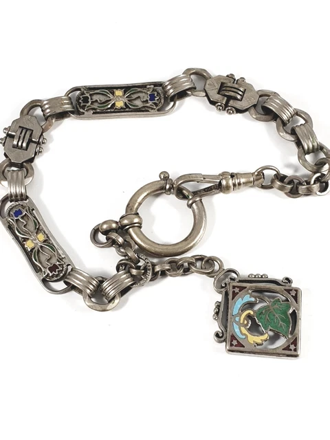 ANCIENNE CHAÎNE DE montre de Gousset - 46cm en métal chromé attache