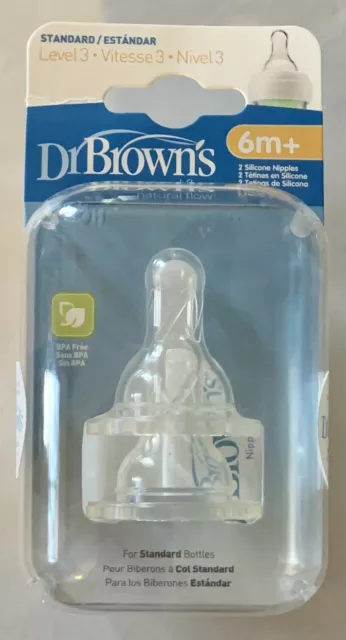 NEW Dr. Brown's Natural Flow Standard Level 3 Silicon Nipples 6m+ 2 Pack Sealed