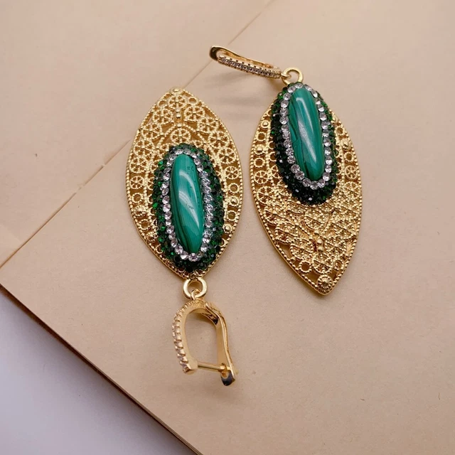 Y·YING Natural Green Malachite Crystal Pave Dangle Drop Earrings For Women