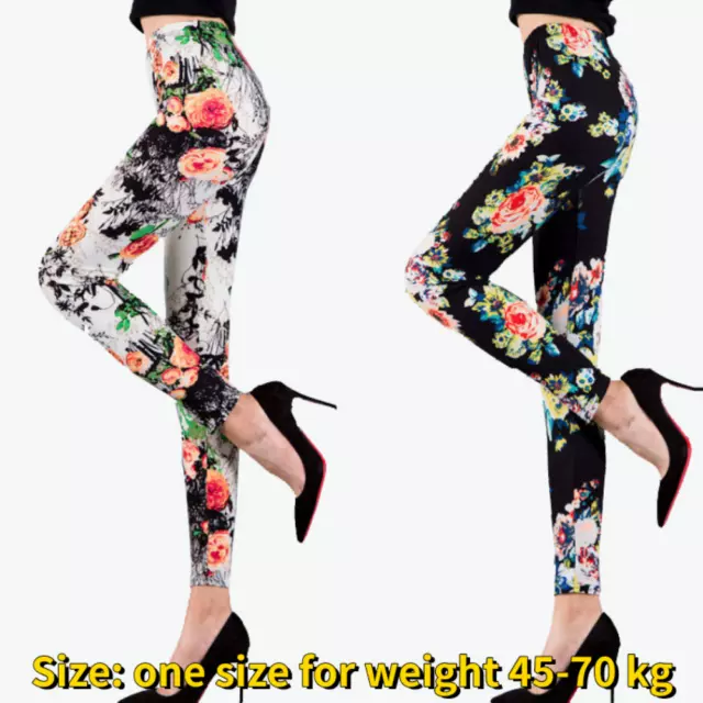 Donne Ragazze Elasticizzato Leggings Fiore Stampato Slim Floreale Vintage Chic