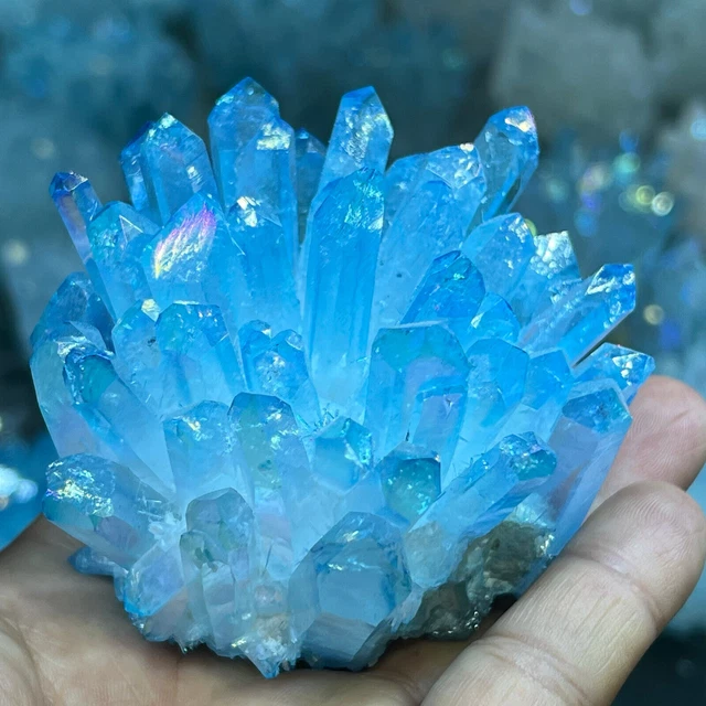 1PCs  Natural blue Titanium Phantom Quartz Crystal Cluster Mineral Specimen