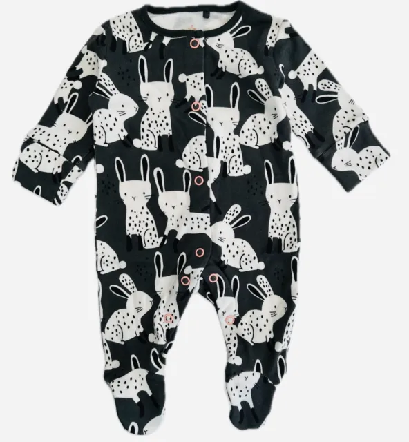 Baby NXT Bunny Sleepsuit Charcoal Grey Pink Cute Easter Rabbit Newborn NEW