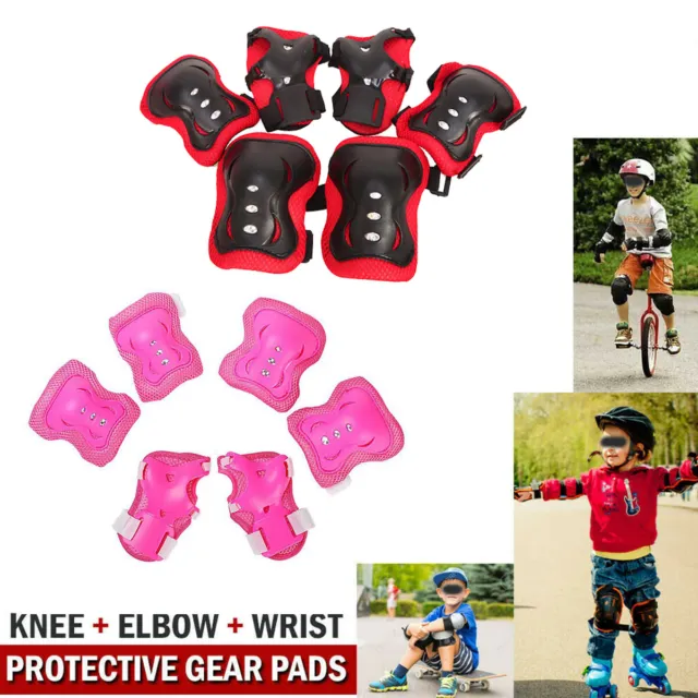 6X Kids Elbow Wrist Knee Pads Protective Gear Set Skate Roller Cycling Bike