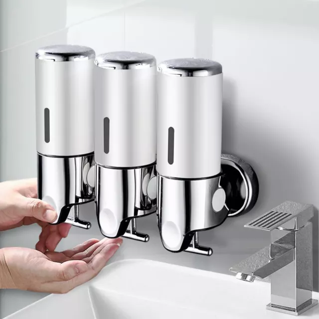 Shampoo Soap Pump Dispenser Wall Mount Shower Liquid 3 Bottle Manual 1500ml