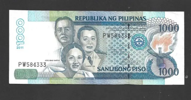 1000 Piso Extra  Fine  Banknote From  Philippines 2011  Pick-197