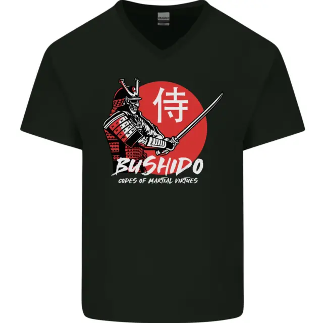 T-shirt da uomo Bushido Samurai Warrior Sword Ronin MMA collo a V cotone