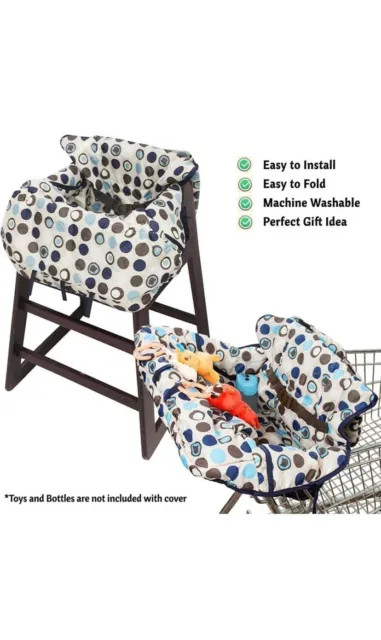 Crocnfrog 2-in-1 Shopping Cart Cover Baby High Chair Blue Brown Polka dots. 