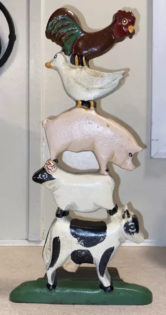 Vintage Cast Iron Farm Animals Door Stopper Book End Duck Pig Cow Sheep Rooster