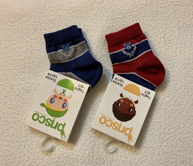Set 2 Paia Calzini Cotone Neonato Bimbo Bambino Scarpa 16/19 Taglia 0/1 Prisco