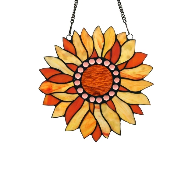 Tiffany Style Stained Glass Floral Sunflower  Hanging Window Panel Suncatcher